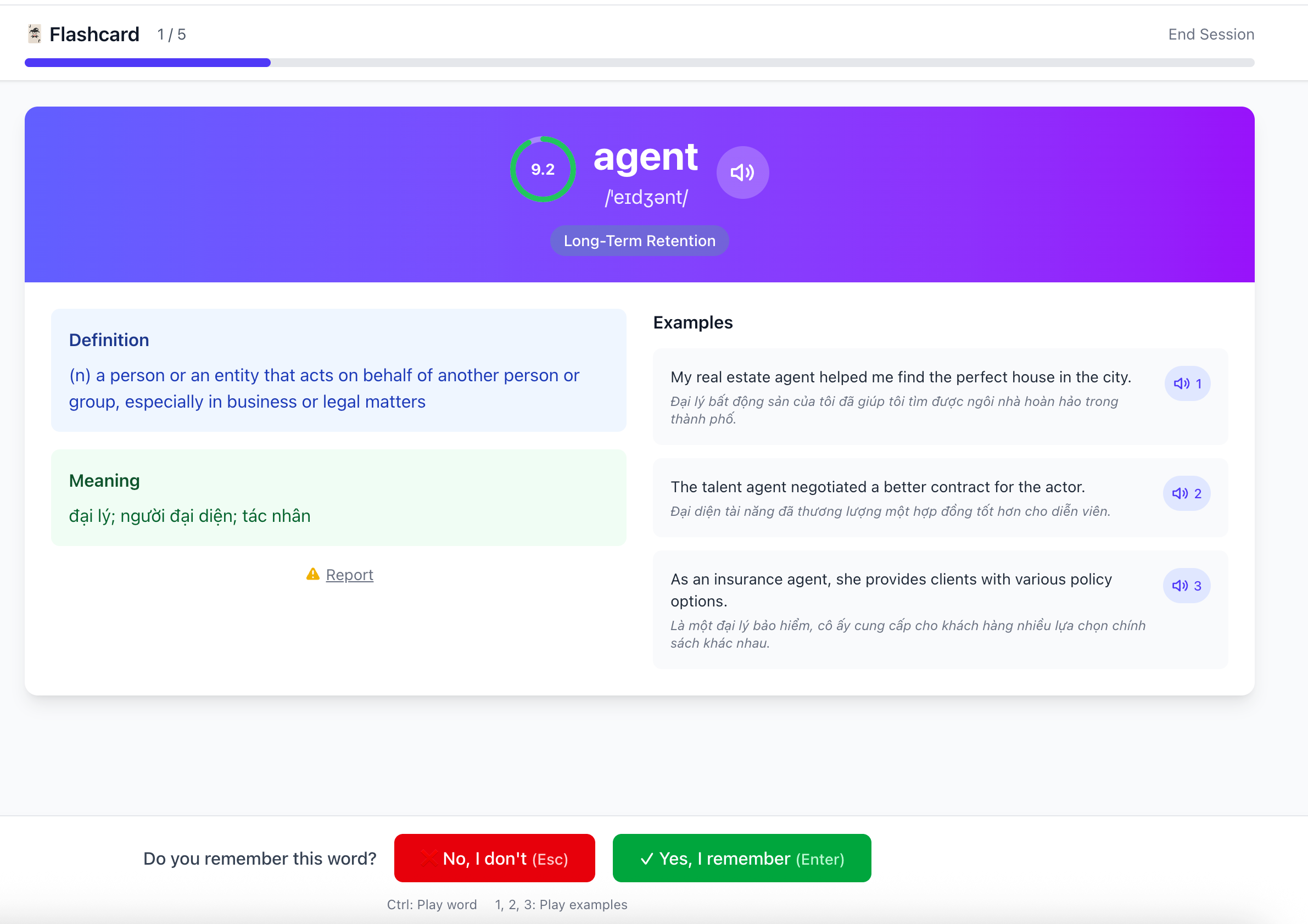 Chế độ học Flashcard